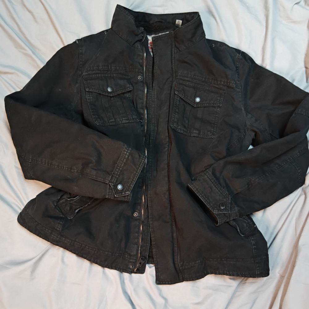 Men's Levi's Black Washed Cotton "Hooded" Trucker Jacket